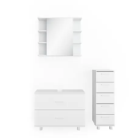 Vicco  Badmöbel-Set Ilias Weiß 3 Teile, mit Unterschrank 80 cm
