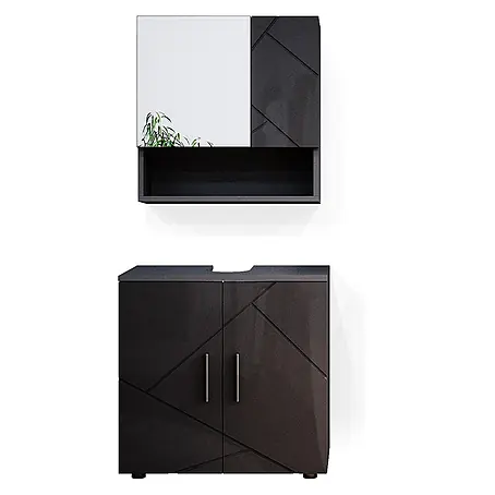 Vicco  Badmöbel-Set Irma Anthrazit Hochglanz 2 Teile, Unterschrank 60 cm