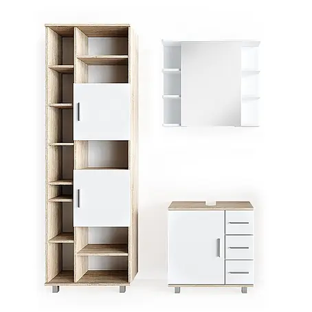 Vicco  Badmöbel-Set Ilias Sonoma 3 Teile, mit Hochschrank