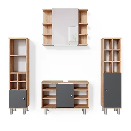 Vicco  Badmöbel-Set Fynn Goldkraft Eiche 4 Teile, mit Midischränke