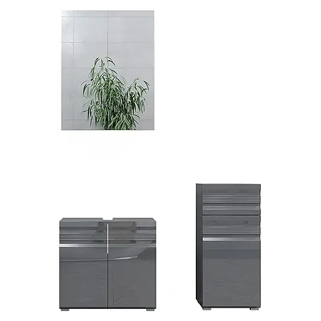 Vicco  Badmöbel-Set Fredd Anthrazit Hochglanz 3 Teile
