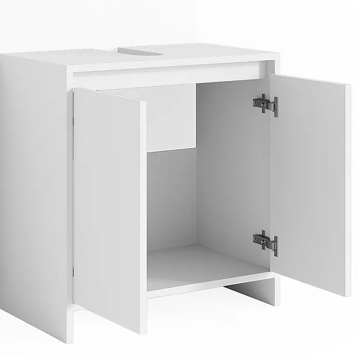 Vicco Badmöbel-Set Emma Weiß 2 Teile - Gesamtbreite Badmöbel: 58 cm, Weiß, Matt - Weißer Badezimmer-Waschtischunterschrank mit zwei offenen Türen und Aussparung für ein Waschbecken.