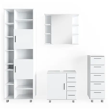 Vicco  Badmöbel-Set Ilias Weiß 4 Teile, mit Hochschrank