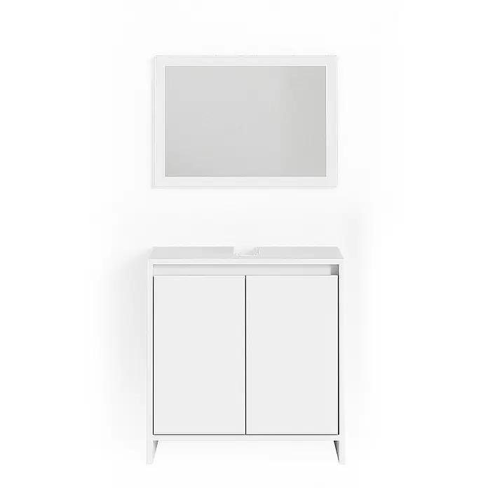 Vicco Badmöbel-Set Emma Weiß 2 Teile - Gesamtbreite Badmöbel: 58 cm, Weiß, Matt - Weißer Badunterschrank mit zwei Türen und passendem rechteckigen Spiegel.
