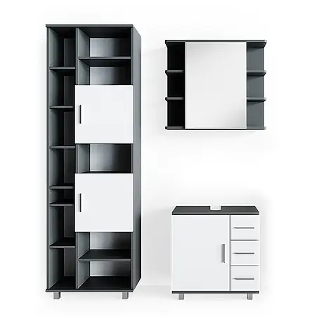 Vicco  Badmöbel-Set Ilias Anthrazit 3 Teile, mit Unterschrank 60 cm