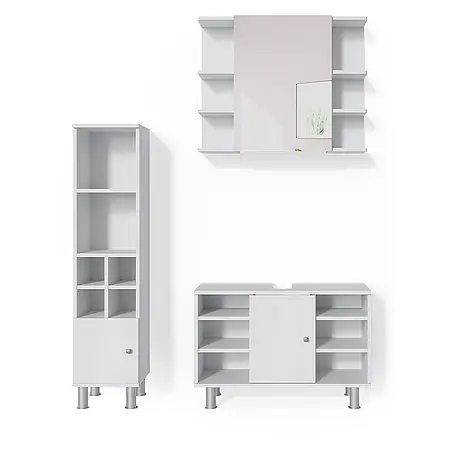 Vicco  Badmöbel-Set Fynn Weiß 3 Teile, mit Midischrank Tür klein