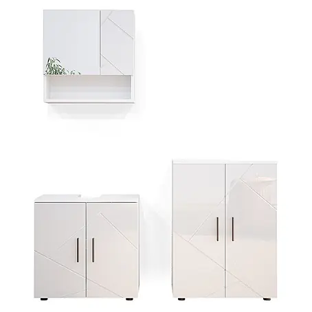 Vicco  Badmöbel-Set Irma Weiß Hochglanz 3 Teile, mit Unterschrank 60 cm