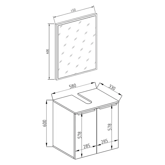 Vicco Badmöbel-Set Otis Weiß 2 Teile - Gesamtbreite Badmöbel: 58 cm, Weiß, Matt - Weißer Badezimmerschrank mit zwei Türen, Waschtischplatte mit Aussparung und rechteckigem Spiegel.