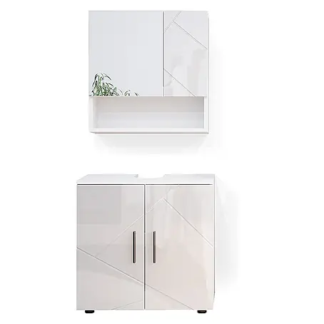 Vicco  Badmöbel-Set Irma Weiß Hochglanz 2 Teile, Unterschrank 60 cm
