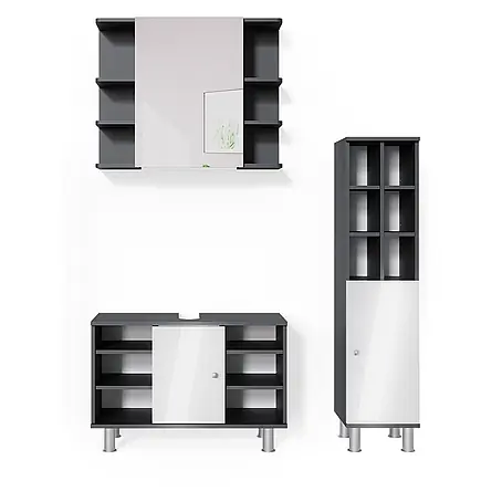 Vicco  Badmöbel-Set Fynn Anthrazit 3 Teile, mit Midischrank Tür groß