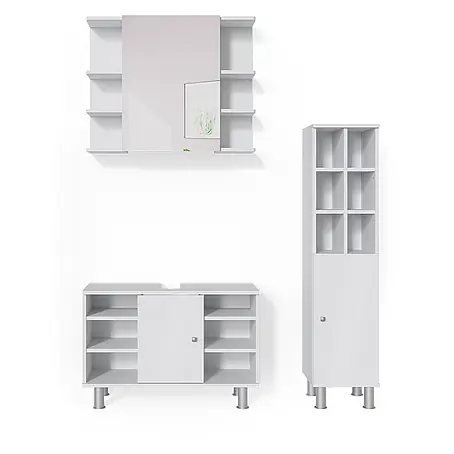 Vicco  Badmöbel-Set Fynn Weiß 3 Teile, mit Midischrank Tür groß