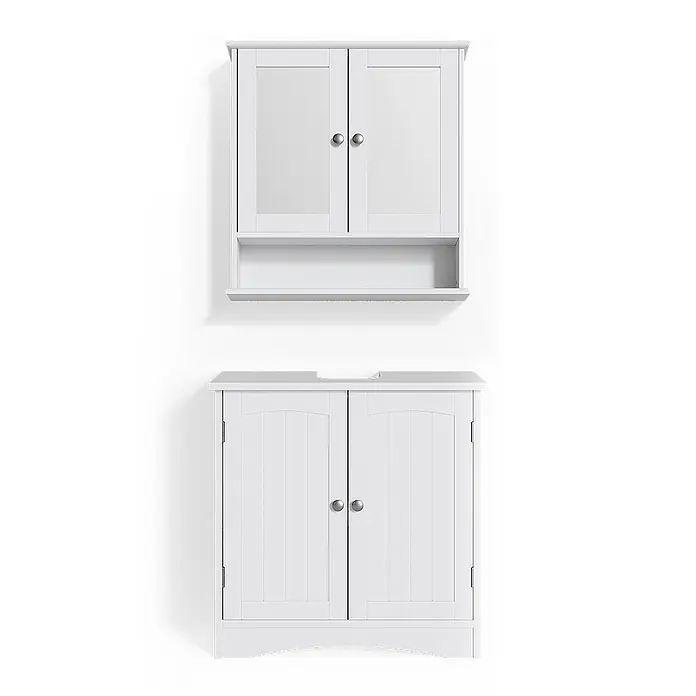 Vicco Badmöbel-Set Bianco Weiß 2 Teile - Gesamtbreite Badmöbel: 60 cm, Weiß, Matt - Weißes Badezimmerschrank-Set mit Wandschrank und Waschtischunterschrank.