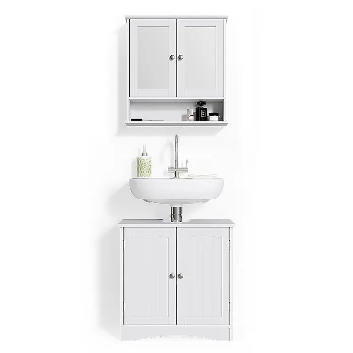 Vicco Badmöbel-Set Bianco Weiß 2 Teile - Gesamtbreite Badmöbel: 60 cm, Weiß, Matt - Weißes Badezimmer-Waschtisch-Set mit Wandschrank, Waschbecken und Unterschrank.