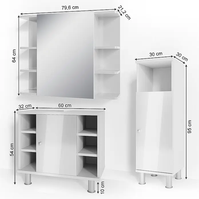 Vicco Badmöbel-Set Fynn Weiß Hochglanz 3 Teile, mit Midischrank - Gesamtbreite Badmöbel: 90 cm, Weiß Hochglanz, Glänzend - Weißes Hochglanz-Badezimmermöbelset: Spiegelschrank, Waschbeckenunterschrank und Hochschrank.