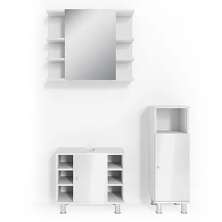 Vicco  Badmöbel-Set Fynn Weiß Hochglanz 3 Teile, mit Midischrank