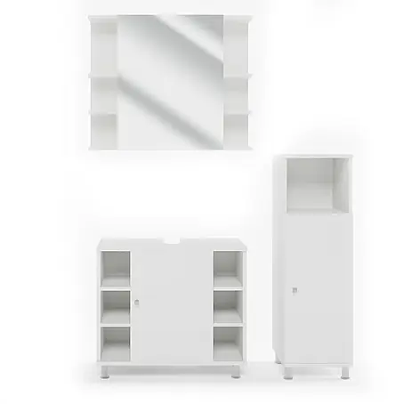 Vicco  Badmöbel-Set Fynn Weiß 3 Teile, mit Midischrank