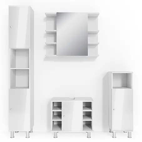Vicco  Badmöbel-Set Fynn Weiß Hochglanz 4 Teile