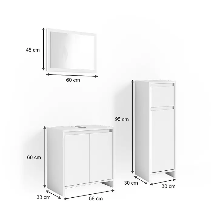 Vicco Badmöbel-Set Emma Weiß 3 Teile, mit Midischrank - Gesamtbreite Badmöbel: 88 cm, Weiß, Matt - Weißes Badezimmermöbel-Set: Spiegel, Waschtischunterschrank, Hochschrank.