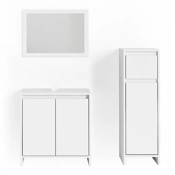 Vicco Badmöbel-Set Emma Weiß 3 Teile, mit Midischrank - Gesamtbreite Badmöbel: 88 cm, Weiß, Matt - Modernes weißes Badezimmermöbelset mit Spiegel, Waschtischunterschrank und hohem Hochschrank.