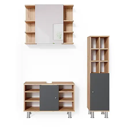 Vicco  Badmöbel-Set Fynn Goldkraft Eiche 3 Teile, mit Midischrank Tür groß