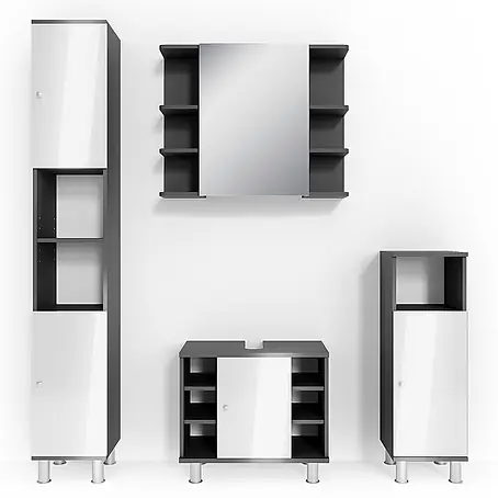Vicco  Badmöbel-Set Fynn Anthrazit 4 Teile