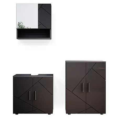 Vicco  Badmöbel-Set Irma Anthrazit Hochglanz 3 Teile, mit Unterschrank 60 cm