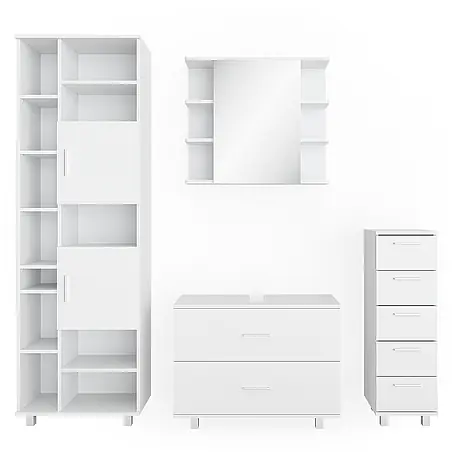 Vicco  Badmöbel-Set Ilias Weiß 4 Teile, mit Hochschrank