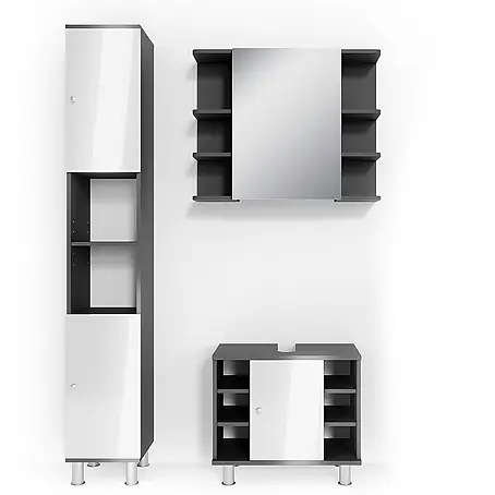Vicco  Badmöbel-Set Fynn Anthrazit 3 Teile, mit Hochschrank