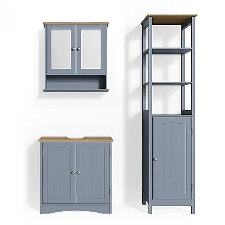 Vicco  Badmöbel-Set Bianco Grau 3 Teile, mit Hochschrank