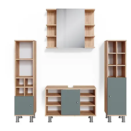 Vicco  Badmöbel-Set Fynn Grün 4 Teile, mit Midischränke