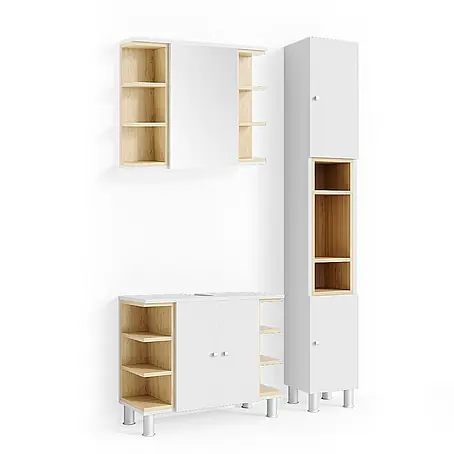 Vicco  Badmöbel-Set Aquis Weiß 3 Teile, mit Hochschrank