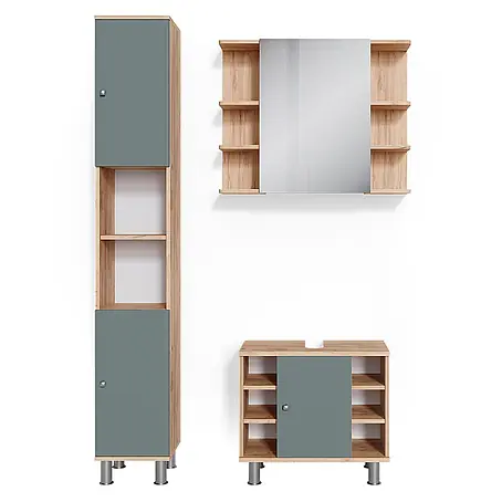 Vicco  Badmöbel-Set Fynn Grün 3 Teile, mit Hochschrank