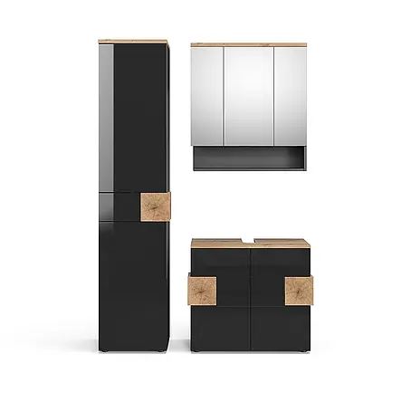 Vicco  Badmöbel-Set Eden Anthrazit 3 Teile, mit Hochschrank