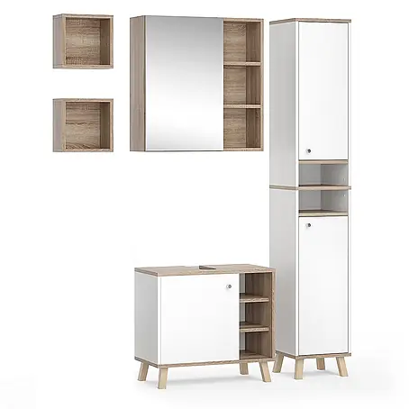 Vicco  Badmöbel-Set Senyo Weiß 4 Teile, mit Hochschrank