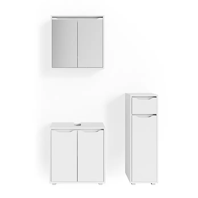 Vicco Badmöbel-Set Ruben Weiß 3 Teile - Gesamtbreite Badmöbel: 90 cm, Weiß, Matt - Weißes modernes Badmöbel-Set mit Hängeschrank, Waschtischunterschrank und hohem Hochschrank.