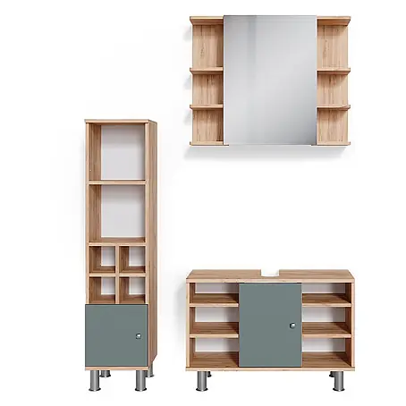 Vicco  Badmöbel-Set Fynn Grün 3 Teile, mit Midischrank Tür klein