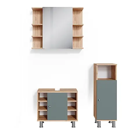Vicco  Badmöbel-Set Fynn Grün 3 Teile, mit Midischrank