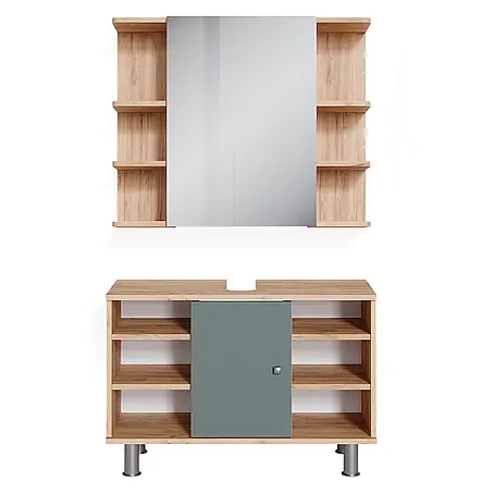 Vicco  Badmöbel-Set Fynn Grün 2 Teile, Unterschrank 80 cm