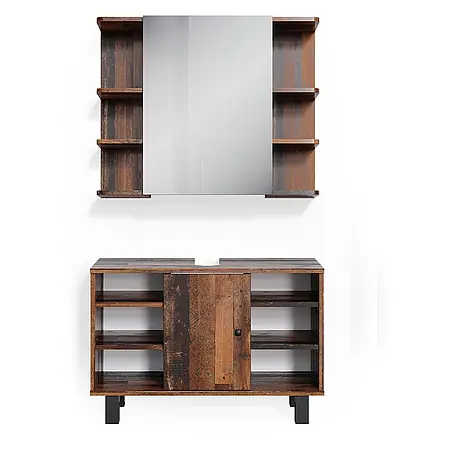 Vicco  Badmöbel-Set Fynn Eiche rustikal 2 Teile, Unterschrank 80 cm