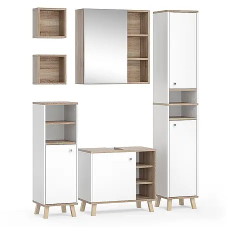 Vicco  Badmöbel-Set Senyo Weiß 5 Teile, mit Hochschrank