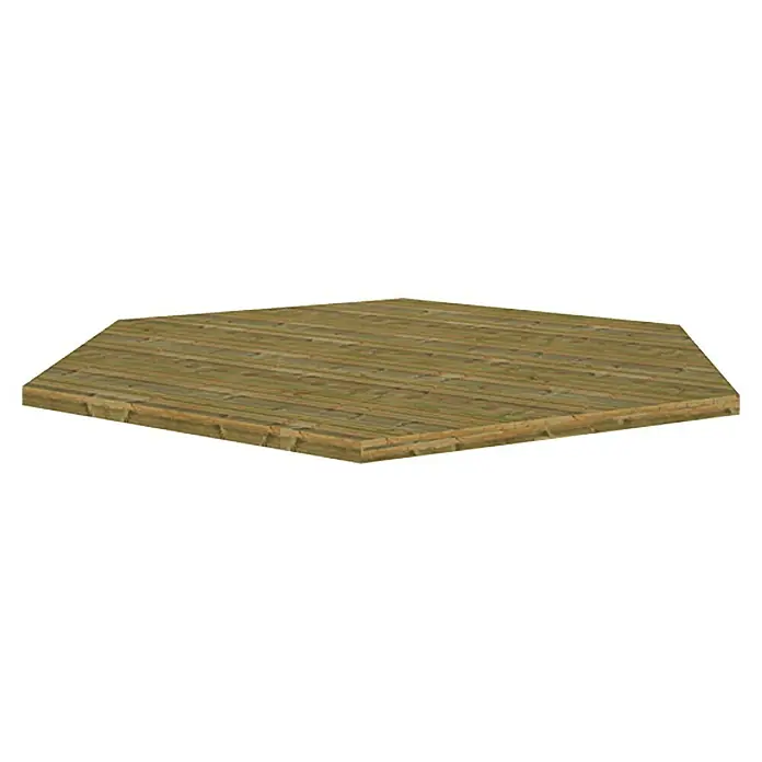 Palmako Bodenplatte Betty - Passend für: Palmako Pavillon Betty, Fichte - Das Bild zeigt eine sechseckige Holzterrasse, die aus einzelnen Brettern gefertigt ist. Ideal für den Garten oder Balkon.