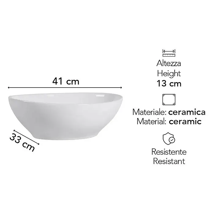 Kiamami Valentina Aufsatzwaschbecken - 33 x 41 cm, Weiß - Weiße Keramikschale, 41 cm lang, 33 cm breit, 13 cm hoch. Widerstandsfähiges Material.