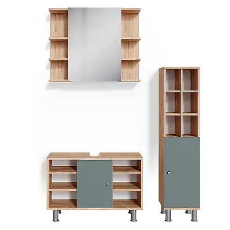 Vicco  Badmöbel-Set Fynn Grün 3 Teile, mit Midischrank Tür groß