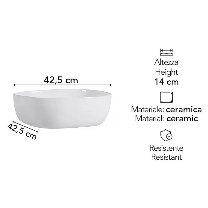 Kiamami Valentina Aufsatzwaschbecken - 425 x 425 cm, Weiß - Widerstandsfähiges, weißes Keramik-Waschbecken, 42,5 x 42,5 x 14 cm.