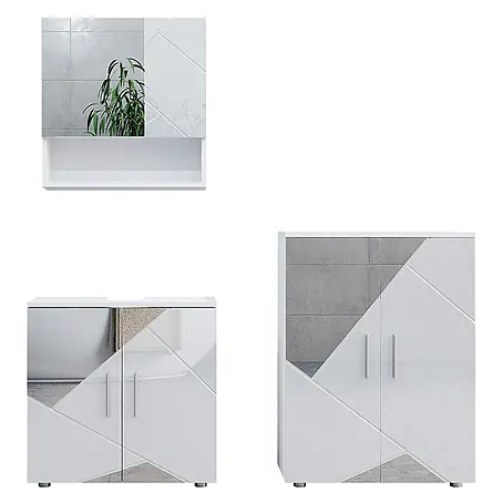 Vicco  Badmöbel-Set Irma Weiß Hochglanz mit Einsätzen 3 Teile, mit Unterschrank 60 cm