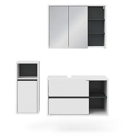 Vicco  Badmöbel-Set Viola Weiß 3 Teile, mit Midischrank