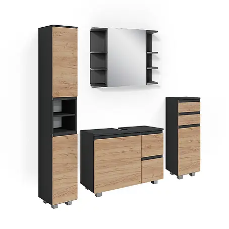 Vicco  Badmöbel-Set J-Shape Grau 4 Teile