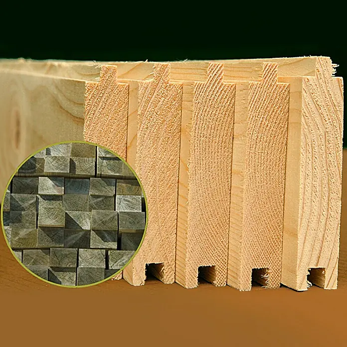 Palmako Bodenplatte Marseille 2 - Stärke: 19 mm, Fichte - Nahaufnahme von Nut- und Federbrettern aus Holz mit Einblick in die Holzstruktur, ideal für Bau- und Renovierungsprojekte.