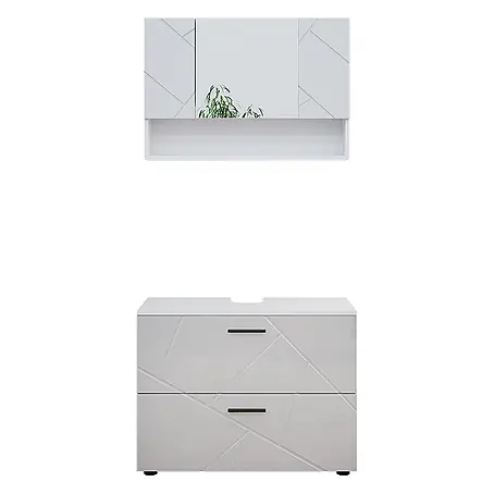 Vicco  Badmöbel-Set Irma Weiß Hochglanz 2 Teile, Unterschrank 80 cm