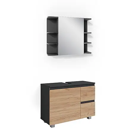 Vicco  Badmöbel-Set J-Shape Grau 2 Teile